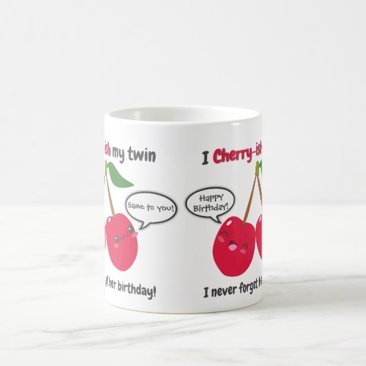 キュートレッドさくらんぼかわいいツインズ誕生日 コーヒーマグカップ (中央)