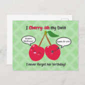キュートレッドさくらんぼかわいいツインズ誕生日 ポストカード (正面/裏面)