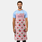 キュートレッドさくらんぼフルーツデザインパーソナライズされた名 エプロン (着用した状態)