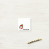 キュートレッドアップルホールディングイエローペンシル先生3 x 3 ポストイット (デスク上)