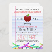 キュートレッドアップル先生卒業招待状 招待状 (正面/裏面)