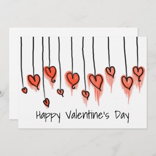 キュートレッドウォーターカラーハートハッピーバレンタインデー シーズンカード (正面/裏面)