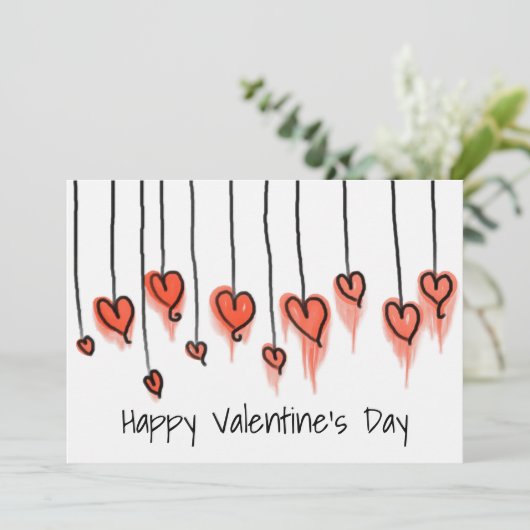 キュートレッドウォーターカラーハートハッピーバレンタインデー シーズンカード (スタンド正面)