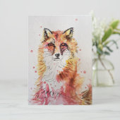 キュートレッドキツネアートウォーターカラー誕生日招待状 招待状 (スタンド正面)