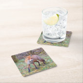 キュートレッドキツネコースター スクエアペーパーコースター (インサイチュ)