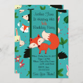 キュートレッドキツネデザイン児童誕生日招待状 招待状 (正面/裏面)