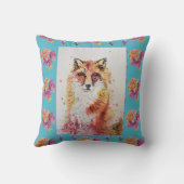 キュートレッドキツネ動物ティール(緑がかった色)バラバラ クッション (裏面)