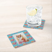 キュートレッドキツネ動物ティール（緑がかった色）バラバラ スクエアペーパーコースター (インサイチュ)