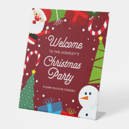 キュートレッドクリスマスパーティーサンタ&雪だるま 台座サイン