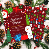 キュートレッドクリスマスパーティーサンタ&雪だるま 招待状