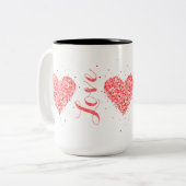 キュートレッドグリッターハート&ラブ文字 ツートーンマグカップ (正面左)
