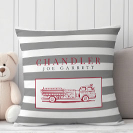 キュートレッドグレー消防車の消防士子供部屋 クッション