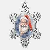 キュートレッドサンタクロースポートレートホリデーウォーターカラー スノーフレークピューターオーナメント (右)