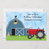 キュートレッドトラクター&ブルーバーンファームバースデーパーティー 招待状 (正面)