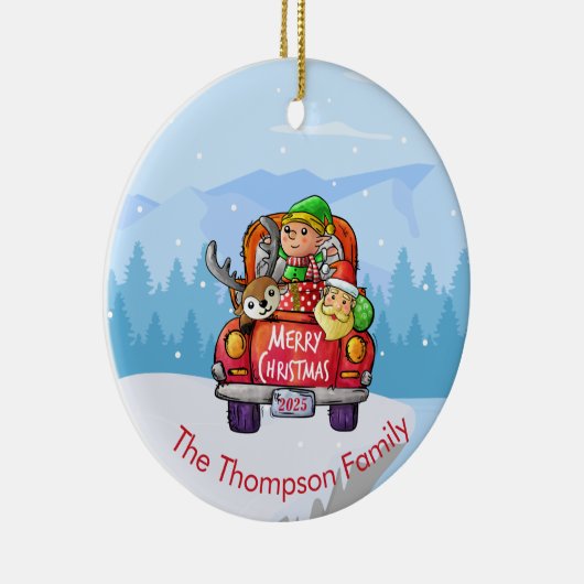 キュートレッドトラッククリスマススノーサンタ小妖精や小人トナカイ セラミックオーナメント (右)
