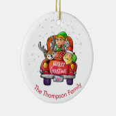 キュートレッドトラッククリスマスネームサンタ小妖精や小人トナカイ セラミックオーナメント (右)
