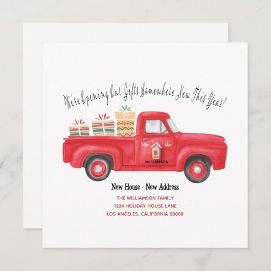 キュートレッドトラック引っ越しましたホリデーニューアドレス 案内状 (正面/裏面)