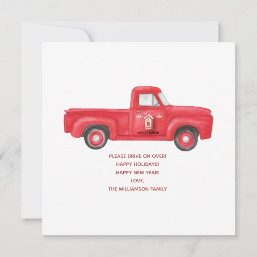 キュートレッドトラック引っ越しましたホリデーニューアドレス 案内状 (裏面)