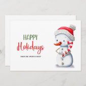 キュートレッドハット雪だるまキャンディケインハッピーホリデー シーズンカード (正面/裏面)