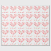 キュートレッドバレンタインデーフローラハート名前をカスタムする ラッピングペーパー (フラット)