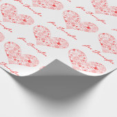 キュートレッドバレンタインデーフローラハート名前をカスタムする ラッピングペーパー (角)