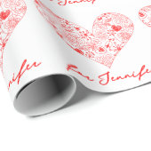 キュートレッドバレンタインデーフローラハート名前をカスタムする ラッピングペーパー (ロールコーナー)