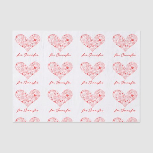 キュートレッドバレンタインデーフローラハート名前をカスタムする 薄葉紙 (正面)