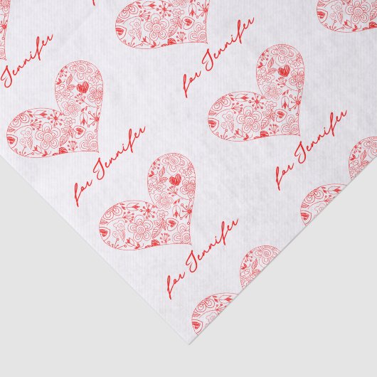 キュートレッドバレンタインデーフローラハート名前をカスタムする 薄葉紙 (詳細)