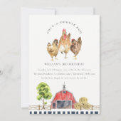 キュートレッドバーンチキンファーム子供の誕生日招待状 サンキューカード (正面)