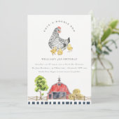 キュートレッドバーンチキンファーム子供の誕生日招待状 サンキューカード (スタンド正面)