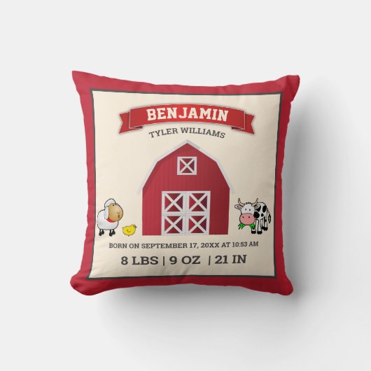キュートレッドバーンファームアニマルズベビー誕生統計 クッション (正面)