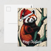 キュートレッドパンダツリーブランチクリスマス ポストカード (正面/裏面)