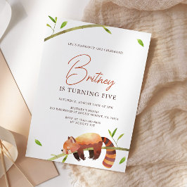 キュートレッドパンダ誕生日ミニマル招待状 招待状