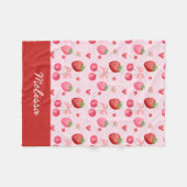 キュートレッドピンクコケットストロベリーさくらんぼ フリースブランケット (正面(横))