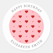 キュートレッドピンクハートカスタム文字名 ラウンドシール (正面)