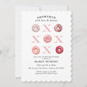 キュートレッドピンクバレンタインドーナツブライダルシャワー 招待状 (正面)