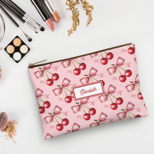 キュートレッドピンクボウさくらんぼ パーソナライズされた アクセサリーポーチ