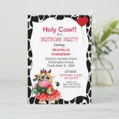 キュートレッドブラックホーリーカウズプリント誕生日パーティー 招待状 (スタンド正面)