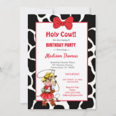 キュートレッドブラック女性のカーボーイ誕生日パーティー 招待状 (正面)