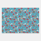 キュートレッドブルーナースドクターメディカルパターン ラッピングペーパーシート (正面)