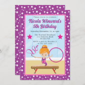 キュートレッドヘアガールギムナスト子供の誕生日 招待状 (正面/裏面)