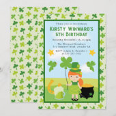 キュートレッドヘアガールセントパトリック子供の誕生日 招待状 (正面/裏面)