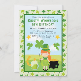 キュートレッドヘアガールセントパトリック子供の誕生日 招待状