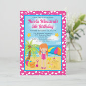 キュートレッドヘアガールビーチ子供の誕生日 招待状 (スタンド正面)