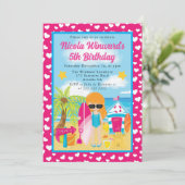 キュートレッドヘアガールビーチ子供の誕生日 招待状 (スタンド正面)