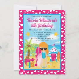 キュートレッドヘアガールビーチ子供の誕生日 招待状