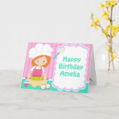 キュートレッドヘアガールベーキング誕生日 カード (黄色い花)