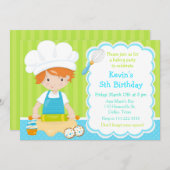 キュートレッドヘアボーイベーキング誕生日パーティー 招待状 (正面/裏面)