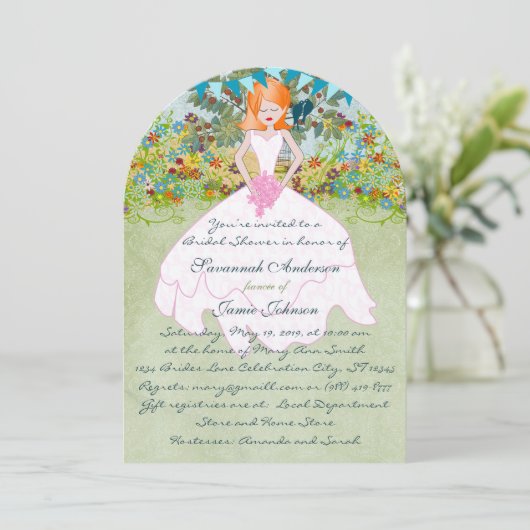 キュートレッドヘッドオーバーンブライドボホブライダルシャワー 招待状 (スタンド正面)