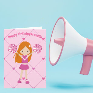 キュートレッドヘッドチアリーカスタムダー誕生日 カード